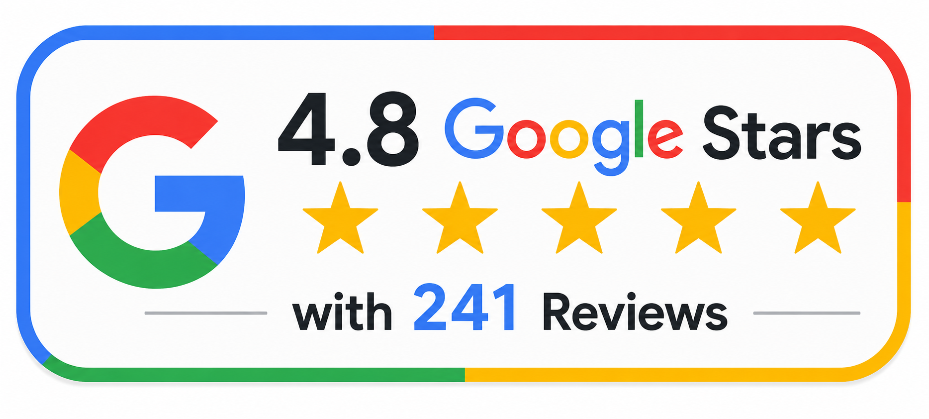 4.8 Google Stars with 241 Reviews